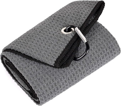 Mile High Life Tri-fold Golf Towel | 16" X 24" | Premium Microfiber Fabric | Waffle Pattern | with Heavy Duty Carabiner Clip | for Men and Women (Dark Gray)