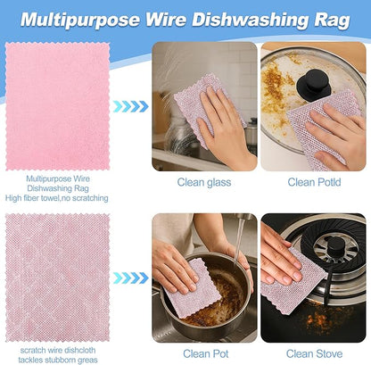Aidoclip Non-Scratch Steel Wool Dishcloth - 5PC Set, Multi-Use Kitchen Scrubbers, Durable Cleaning Pads for Wet & Dry Use Grey (12pcs)