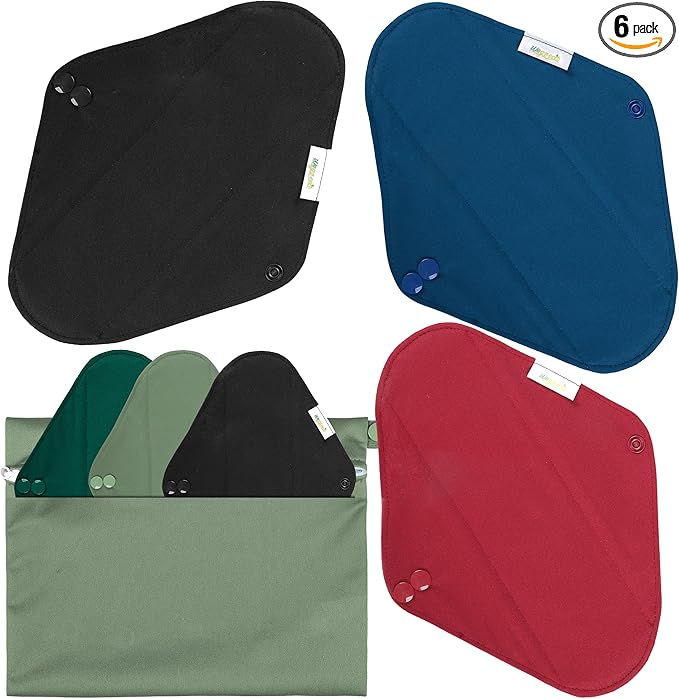 Wegreeco Cloth Menstrual Pads - Soft Washable Pads for Women - Reusable Panty Liners for Women - 6 Pack with 1 Cloth Mini Wet Bag (Large, Retro-Style)