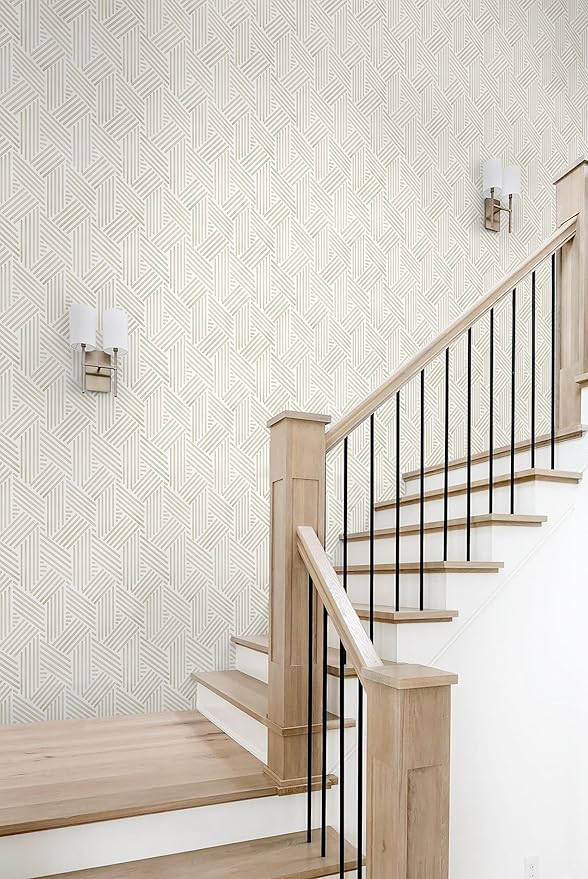 Ismoon 78.7"x17.3" Boho Wallpaper Peel and Stick Modern Beige Wallpaper Geometric Contact Paper Neutral Line Removable Wall Paper Textured Hexagon Renter Friendly Kitchen Bathroom Vinyl Roll