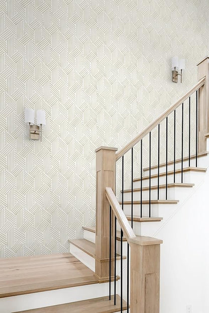 Ismoon 78.7"x17.3" Boho Wallpaper Peel and Stick Modern Beige Wallpaper Geometric Contact Paper Neutral Line Removable Wall Paper Textured Hexagon Renter Friendly Kitchen Bathroom Vinyl Roll