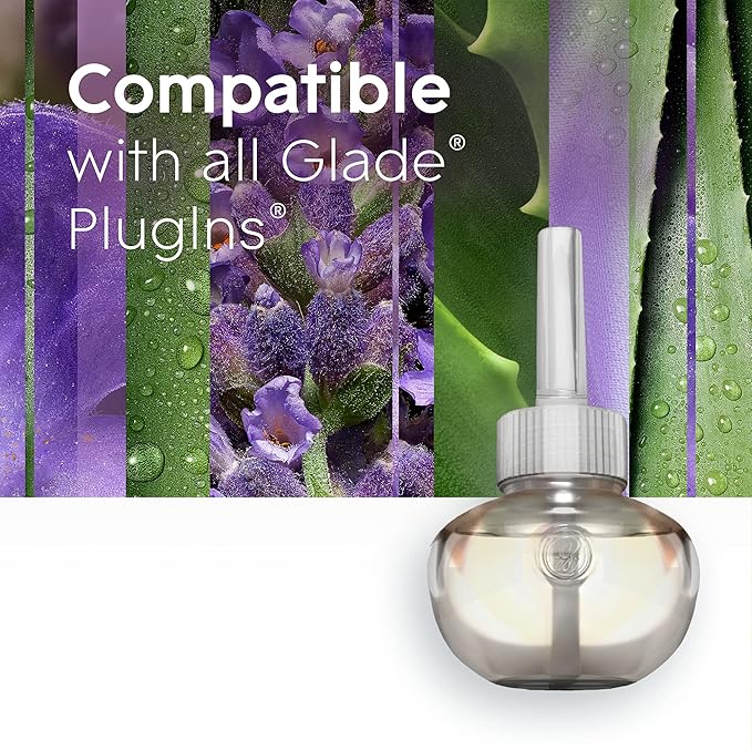 Glade PlugIns Refills Air Freshener, Scented and Essential Oils for Home and Bathroom, Tranquil Lavender & Aloe, 1.34 Fl Oz, 2 Count