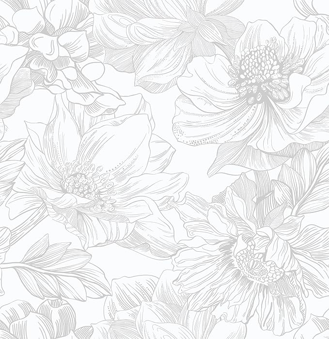 Ismoon Large Floral Peel and Stick Wallpaper Boho White/Grey Contact Paper 17.3inx6.5ft Removable Self Adhesive Bedroom Cabinet Mural Wall Decor Vinyl Roll