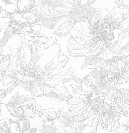 Ismoon Large Floral Peel and Stick Wallpaper Boho White/Grey Contact Paper 17.3inx6.5ft Removable Self Adhesive Bedroom Cabinet Mural Wall Decor Vinyl Roll