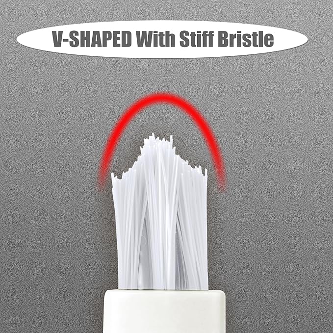 4pcs Grout Cleaner Brushes, V Shape Stiff Bristle Crevice Cleaning Brush Shower Scrub Tool for Tile Floors, Tracks, Door Slot, Bathroom, Kitchen, Windows (White)