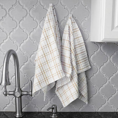 Ritz Royale Collection 100% Combed Terry Cotton, Highly Absorbent, Oversized Kitchen Towel Set, 28" x 18", 2-Pack, Checked, Straw