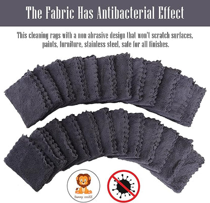 Sunny zzzZZ 24 Pack Kitchen Dishcloths - Does Not Shed Fluff - Reusable Dish Towels, Dish Cloths, Super Absorbent Coral Fleece Cleaning Cloths, Nonstick Oil Washable Fast Drying, 7 x 9 Inch (Grey)