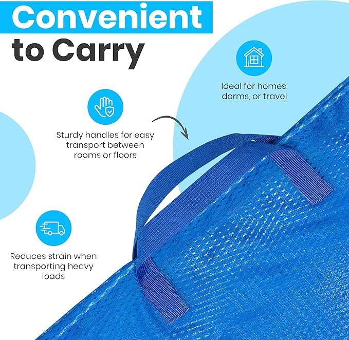 Handy Laundry Mesh Laundry Bags 24 x 36 Inches, 2-Pack - Extra Large Heavy Duty Bag with Handles & Shoulder Strap, Breathable, Machine Washable for Dorm, Travel, Bedding & Storage - Blue