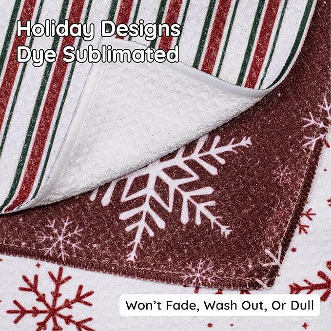 Christmas Kitchen Towels Set of 3 Snowflaked – Microfiber Waffle Weave Dish Towels 16x24, Super Absorbent & Lint-Free Holiday Kitchen Towels for Drying, Cleaning & Christmas Décor