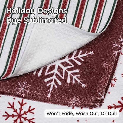 Christmas Kitchen Towels Set of 3 Snowflaked – Microfiber Waffle Weave Dish Towels 16x24, Super Absorbent & Lint-Free Holiday Kitchen Towels for Drying, Cleaning & Christmas Décor