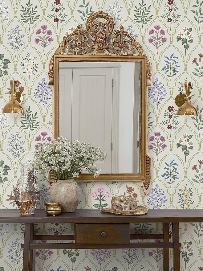 Dimoon 78.7"x17.3" Peel and Stick Wallpaper Floral Vintage Contact Paper Modern Removable Wallpaper Boho Beige Pink Self Adhesive Wall Paper for Cabinets Drawers Bathroom Bedroom Thicken Vinyl Roll