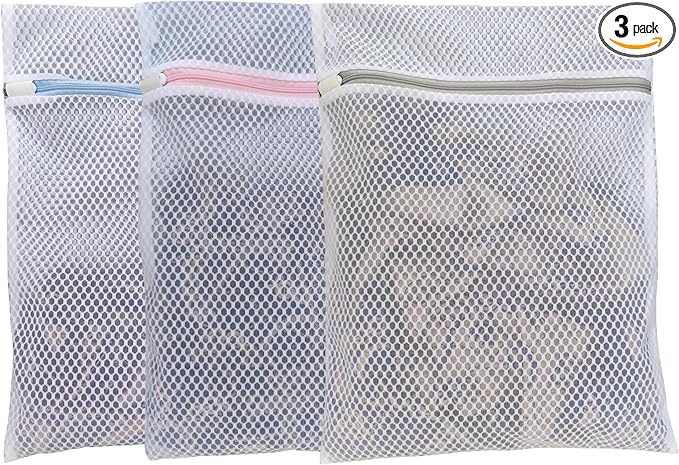 Mesh Laundry Bags for Delicates – 3 Pack (12”×16”) with Color-Coded Zippers, Protects Clothes from Damage, Breathable Honeycomb Mesh, Washer & Dryer Safe bags - Ideal for Bras, Lingerie & Socks