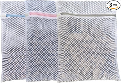 Mesh Laundry Bags for Delicates – 3 Pack (12”×16”) with Color-Coded Zippers, Protects Clothes from Damage, Breathable Honeycomb Mesh, Washer & Dryer Safe bags - Ideal for Bras, Lingerie & Socks