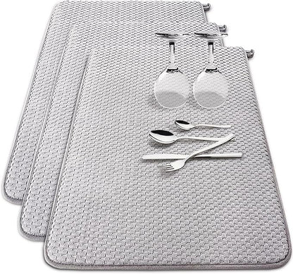 3 Pack Microfiber Dish Drying Mat,24 x 17 inch Super Absorbent Drying Pad,Large Size Dish Drying Mat for Countertops,Sinks,Draining Racks,Gray