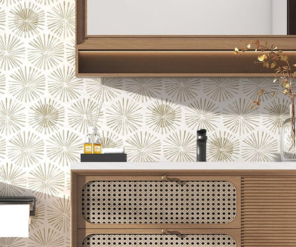 Modern Peel and Stick Wallpaper Boho Self Adhesive Wallpaper Peel and Stick Geometric Contact Paper White and Beige Wall Paper Removable Wallpapers 17.3''×197'' for Bedroom Bathroom Cabinets Decor