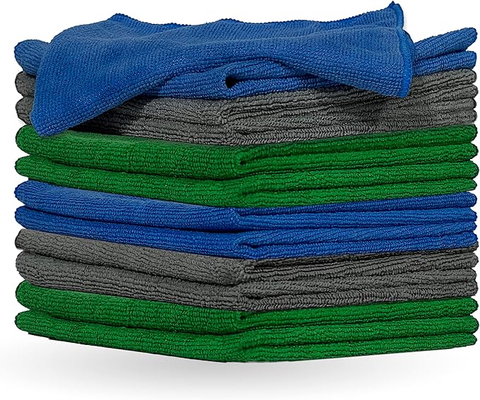 Pinnacle Mercantile Microfiber Cleaning Cloths Extra Large 16x16in Pack of 12 Highly Absorbent Lint Free Streak Free Non-Abrasive Clean Wet or Dry Washable Reusable for Home Kitchen Car and Janitorial