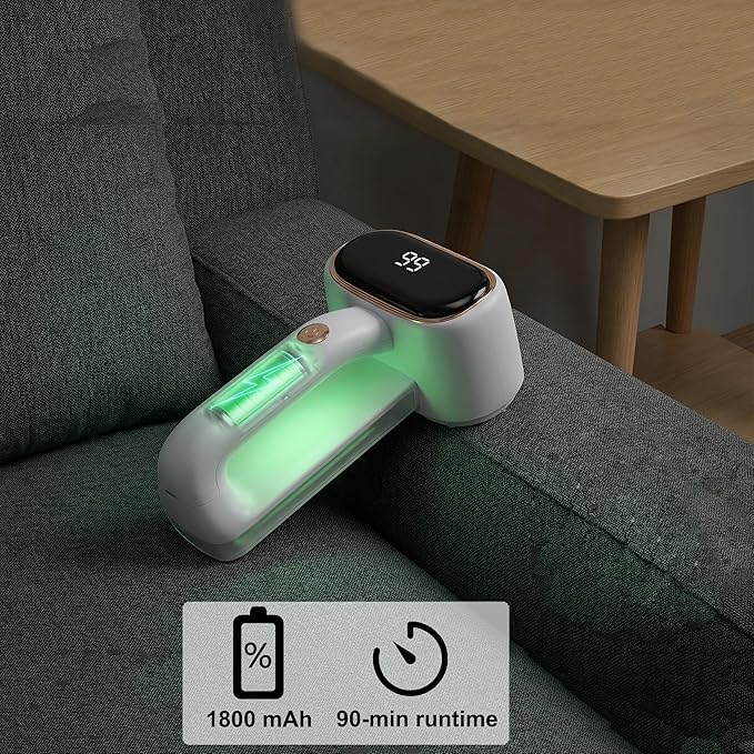 Fabric Shaver Lint Removers Rechargeable Sweater Shaver with Dual Head & LCD Display for Clothes Couch Pilling Furniture, 6-Leaf Blades Defuzzer, White, 1 Piece.