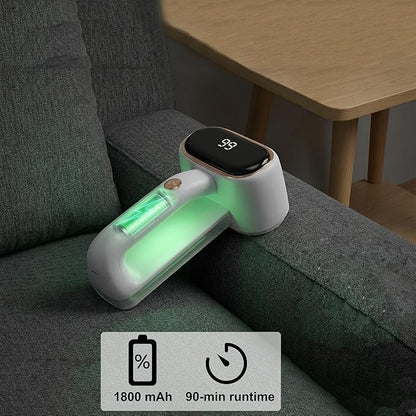 Fabric Shaver Lint Removers Rechargeable Sweater Shaver with Dual Head & LCD Display for Clothes Couch Pilling Furniture, 6-Leaf Blades Defuzzer, White, 1 Piece.