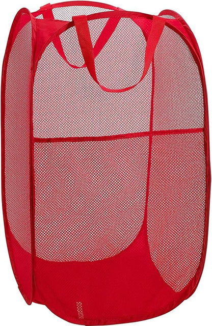 Portable Large Rectangle Laundry Basket with Carry Handles Big Heavy Duty Pop Up Nursery Clothes Hamper Folding Mesh Room Organizer Storage Red