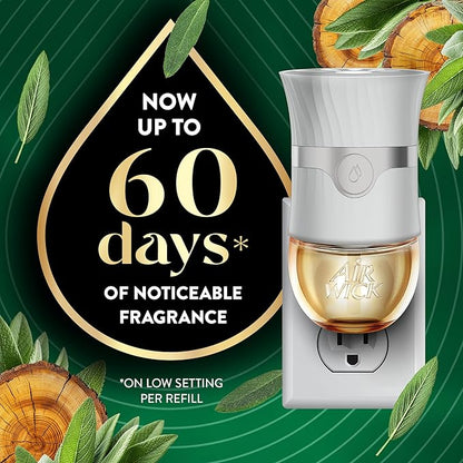 Air Wick Vibrant Plug In Scented Oil Warmer + Refills, Infused with Essential Oils, Plug In Air Fresheners for Home, White Sage & Mahogany, Gadget + 3 ct