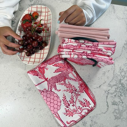 Reusable Paper Towels - 10 Pack - Roll of Washable Cotton Cloth Paper Towels - Paperless Reusable Napkins Cloth Washable - Absorbent + Long Lasting - Zero Waste Products - (Rosé Safari)