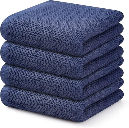 Kitinjoy 100% Cotton Waffle Weave Kitchen Hand Towels (13 x 28 Inches, Navy Blue), 4-Pack Super Soft and Absorbent Dish Towels for Drying Dishes