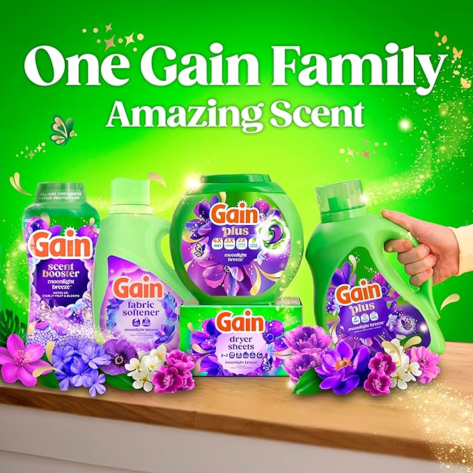 Gain Plus Flings Liquid Laundry Detergent Pods, Gain's Best Clean, All-In-One Pacs, Moonlight Breeze Scent, 45-Count