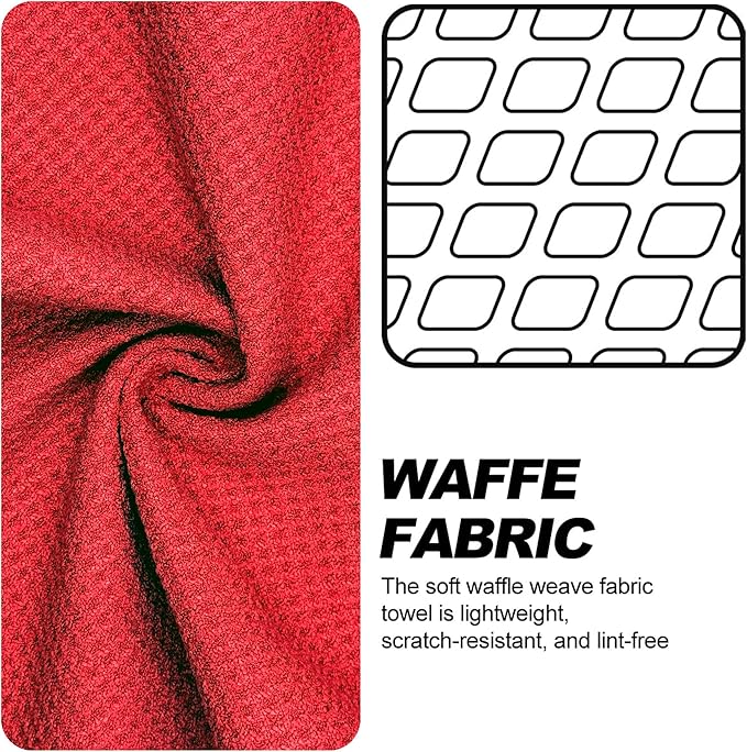 Small Magnetic Golf Towel with Clip, Microfiber Waffle Design - Industrial Strength Magnet for Glof Balls, Golf Bags, Carts Clubs - Red