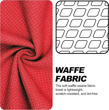 Small Magnetic Golf Towel with Clip, Microfiber Waffle Design - Industrial Strength Magnet for Glof Balls, Golf Bags, Carts Clubs - Red