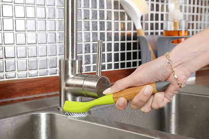 Full Circle Micro Manager, Deep Cleaning Brush for Crevices, Shower, & Grout, Tough Bristles, Sustainable Bamboo Handle, Green