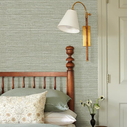 Simon&Siff Green Textured Grasscloth Peel and Stick Wallpaper 17.7"x197" Neutral Faux Grassweave Wallpaper Waterproof Self Adhesive Removable Wallpaper Mural for Home Decor Bedroom Kitchen Cabinet