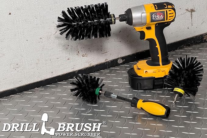 Grill Brush Drill Attachment Cleaning Kit - Replace Stainless Steel Wire Scrubber with Our Safer Nylon Bristle Brushes - Grill Accessories, Grill Hand Brush for Griddle Cleaning - Rust Removal