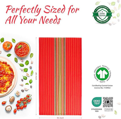 THREAD SPREAD Kitchen Dish Towels, 100% Cotton Salsa Towels, Set of 4 (16x28 Inches), Multi Purpose Cooking Drying Restaurant Bar Cleaning Cloth Napkin, Highly Absorbent, Lint Free (Red & Orange)
