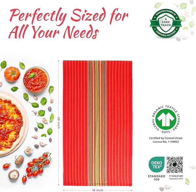 THREAD SPREAD Kitchen Dish Towels, 100% Cotton Salsa Towels, Set of 8 (16x28 Inches), Multi Purpose Cooking Drying Restaurant Bar Cleaning Cloth Napkin, Highly Absorbent, Lint Free (Red & Orange)