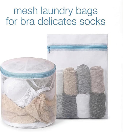 6 Pack Mesh Laundry Bags for Delicates with Auto-Lock Zipper, Durable Fine Washing Bag for Lingerie, Socks, Baby Clothes, Reusable Garment Bags for Travel, Storage & College Dorm (1L 2M 2S 1Bra Bag)