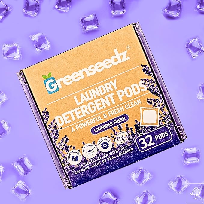 Greenseedz Laundry Pods, Fresh Lavender Scent, 32 Pacs, Eco Friendly, Powerful Clean, Biodegradable, HE Compatible