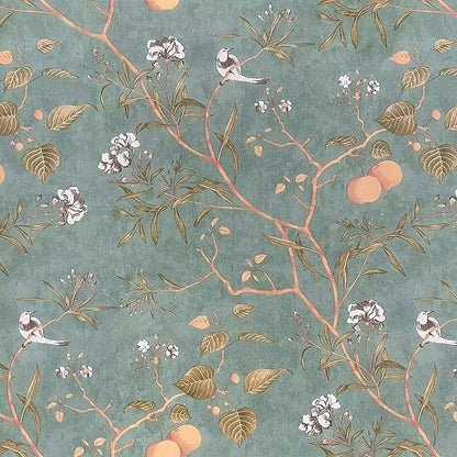 Laatse Green Floral Wallpaper Peel and Stick Bird Wallpaper 17.5" x 393" Vintage Contact Paper Waterproof Self Adhesive Removable Boho Floral Wall Paper for Bedroom Walls Cabinet Locker