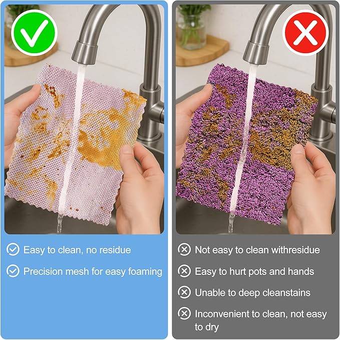 Aidoclip Non-Scratch Steel Wool Dishcloth - 5PC Set, Multi-Use Kitchen Scrubbers, Durable Cleaning Pads for Wet & Dry Use Grey (12pcs)