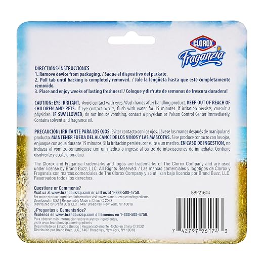 Clorox Fraganzia Small Rooms Air Freshener, Fresh Ocean Breeze - Peel & Place Air Freshener, No-Plug, Battery-Free for Closets, Laundry Room, Entry Way, Bathroom, Locker, 0.25 Fl Oz Each, 24 Count