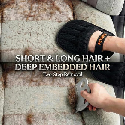 Pet Hair-Removal Glove for Car: Deep Embedded Hair Removal Kit for Car Seats Mats Trunk - Includes 2 Gloves Carpet Rake & Reusable Lint Roller
