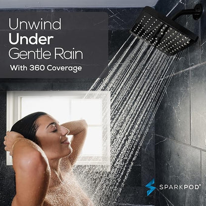SparkPod Shower Head - High Pressure Rain - Premium Quality Luxury Design - Easy Clean Adjustable Replacement for Your Bathroom Shower Heads (Midnight Black Matte, 8 Inch Square)
