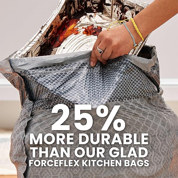 Glad ForceFlex MaxStrength Kitchen Trash Bags, 13 Gal, Fresh Clean Febreze, 34 Ct (Package May Vary)
