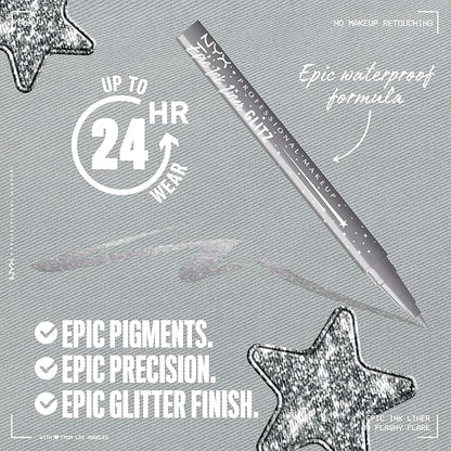 NYX PROFESSIONAL MAKEUP Epic Ink Glitz Liner, Waterproof Metallic Liquid Eyeliner with Vegan Formula - Flashy Flare (Shimmer Light Grey)