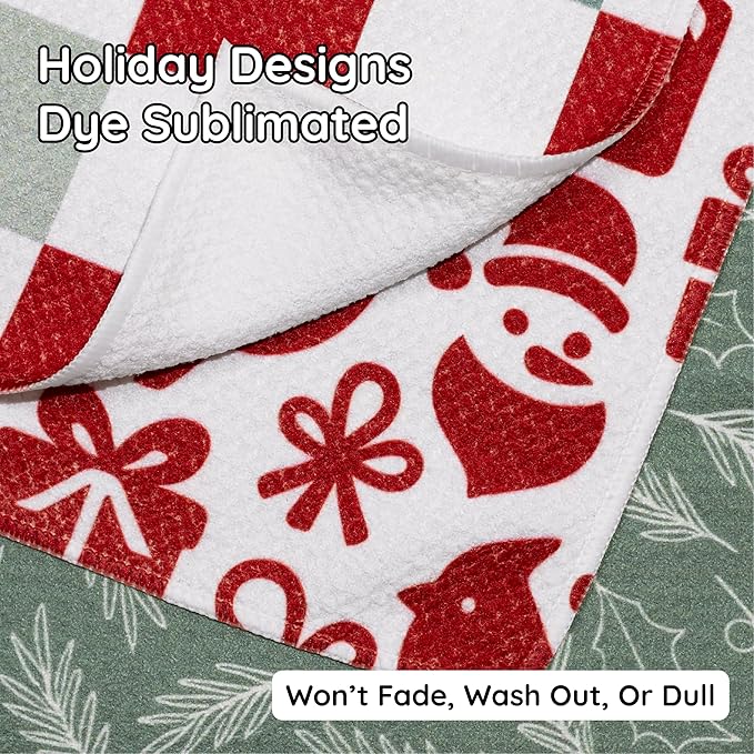Christmas Kitchen Towels Set of 3 Minty Xmas – Microfiber Waffle Weave Dish Towels 16x24, Super Absorbent & Lint-Free Holiday Kitchen Towels for Drying, Cleaning & Christmas Décor