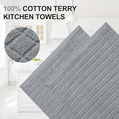 Homaxy Premium Cotton Kitchen Towels 16"x 28", Large Natural Ring Spun 390 GSM Dish Towels, Super Absorbent Terry Kitchen Hand Towels, Soft Tea Towels with Hanging Loop, Pure Grey Design, 8 Pack
