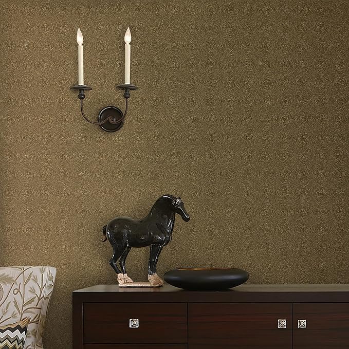 HeloHo Dark Gold Peel and Stick Wallpaper 118"X15.7" Solid Golden Bronze Matte Textured Wall Paper Modern Self Adhesive Removable Waterproof Contact Paper for Living Room Bedroom Decor