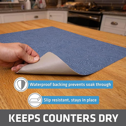 Drymate Jumbo XL Dish Drying Mat (19”x24”), Low-Profile, Super Absorbent, Quick Dry Fabric, Waterproof & Slip-Resistant, for Kitchen Counter, Trimmable, Easy to Clean (USA Made)(Blue)