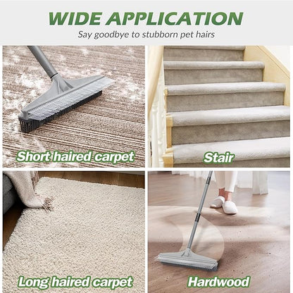 Walensee Carpet Rake for Pet Hair Removal, 2 in 1 Rug Rake to Fluff Carpet with Nylon Groomer Brush, Adjustable Long Handle for Shag Rugs, Stairs, Mats and Floors, Rubber Broom