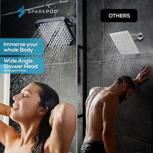 SparkPod Shower Head - High Pressure Rain - Premium Quality Luxury Design - Easy Clean Adjustable Replacement for Your Bathroom Shower Heads (Charcoal Grey, 8 Inch Square)