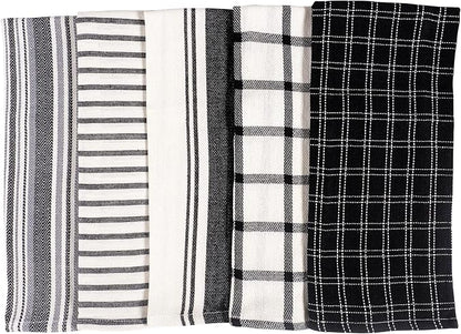 KAF Home Assorted Flat Kitchen Towels - Set of 10, 18 x 28 Inch (Black)